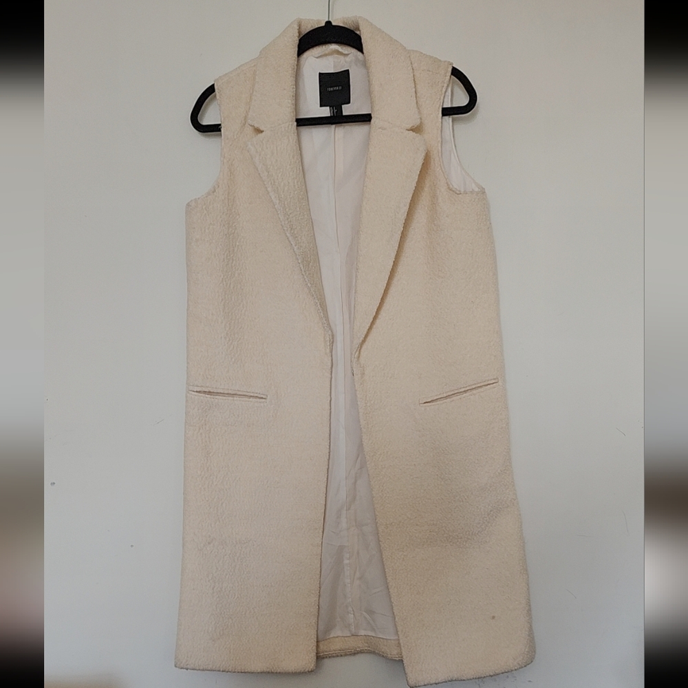 Forever 21 Cream Sleeveless Pea Coat Vest